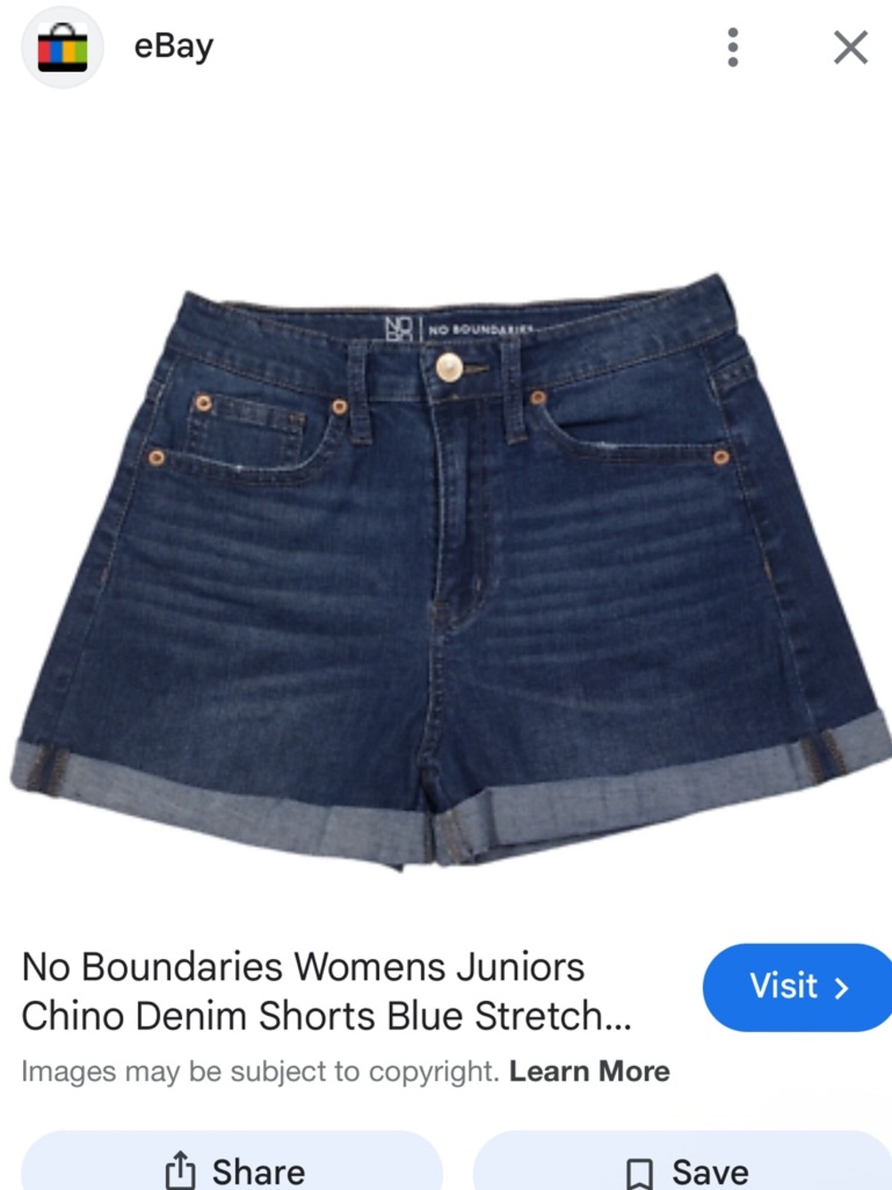 No Boundaries Dark Blue Denim Cuffed Shorts - Women's